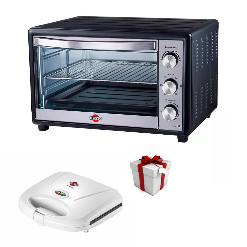 HORNO ELECTRICO TOKYO 56L LISTO PLUS NEGRO EDTHE56L T3452 + SANDWICHERA TOKYO MAXCRIP